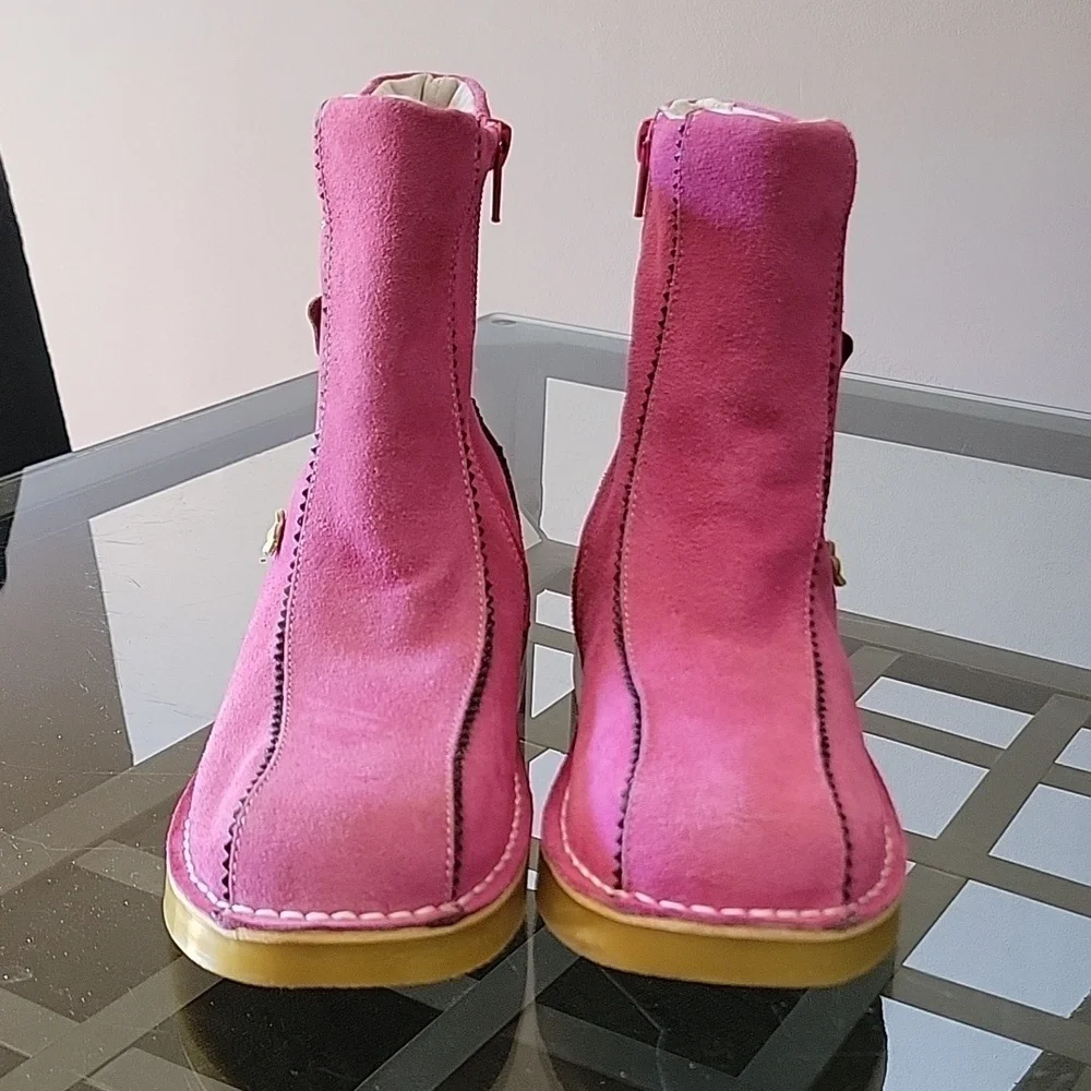 Girls Winter L'Amour Fiore Tall Faux Suede Boot Applique Flowers Hot Pink Zipper